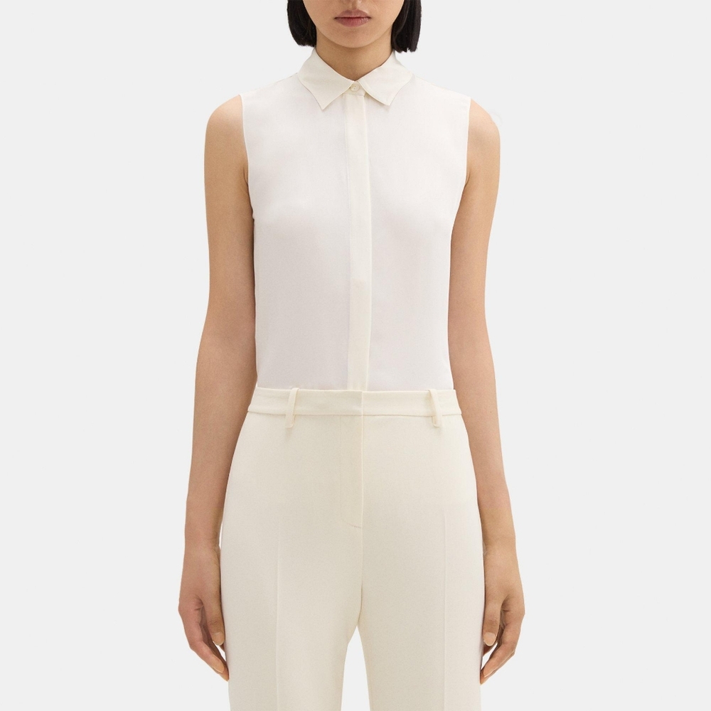 Theory Silk Georgette Sleeveless Button-Up Shirt